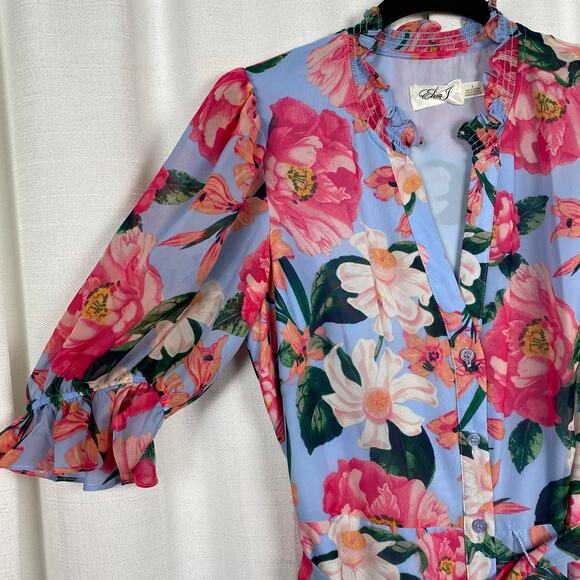 Eliza J Blue Floral Belted Maxi Shirt Dress Sz.4 NWT - Picture 8 of 16